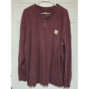 Carhartt Long‎ Sleeve Shirt 1/4 Button Up Mens Sz XL Maroon Red Distressed